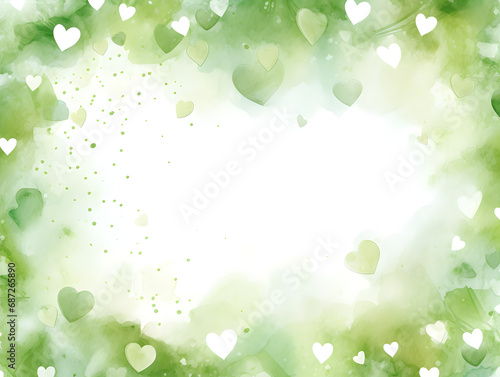 Abstract background illustration with green watercolor hearts 