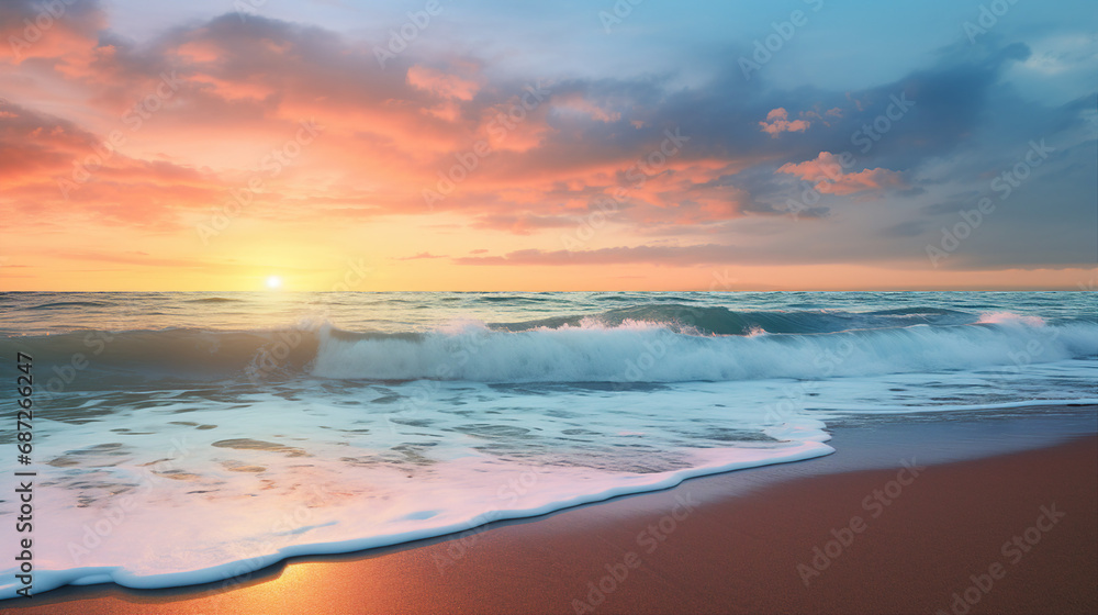 Waves Rolling Onto a Peaceful Beach at Dawn Background