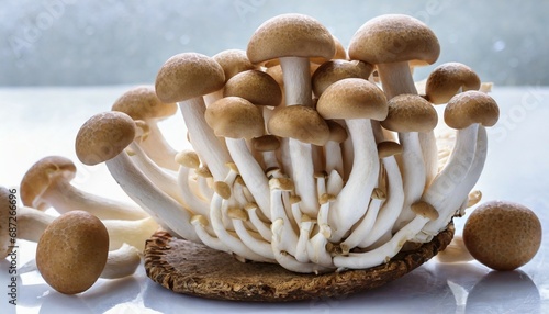 brown beech mushrooms shimeji mushroom edible mushroom on white background photo