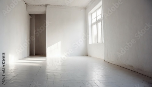 a white empty room surreal minimalistic style morning light copy space generative ai