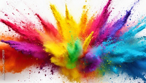 colorful vibrant rainbow holi paint color powder explosion with bright colors white background