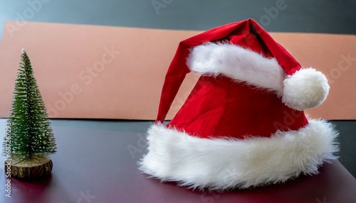 real photo of a red christmas santa claus hat with a white pompom santa hat on background holiday greetings file