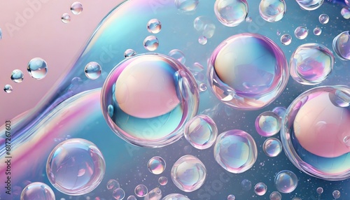 3d render abstract pastel pink blue background with iridescent magical air bubbles wallpaper with glass balls or water drops