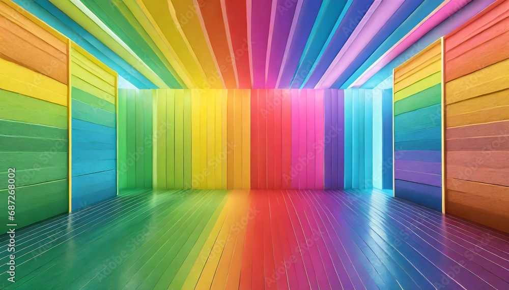 abstract rainbow gradient multi colors of scene background with perspective room summer multi colors pattern backdrops 3d rendering