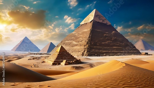 egyptian pyramids on the background of the desert sands created with the help of artificial intelligence