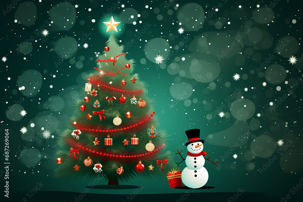 illustration of a Christmas tree with a snowman illustration of a Christmas tree with a snowman