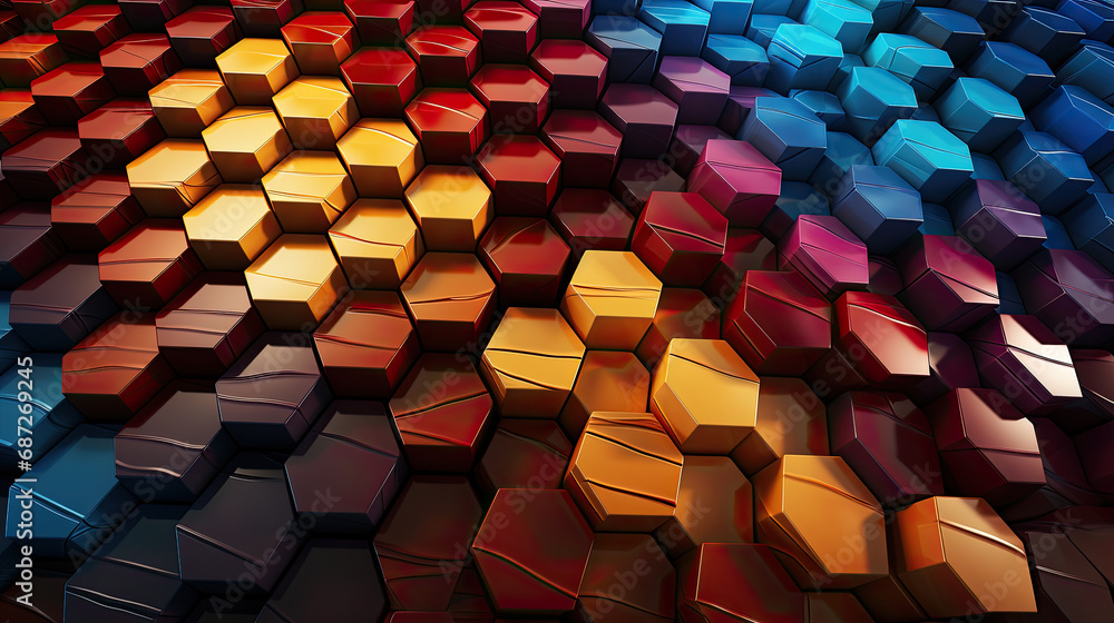 Fototapeta premium Chromatic Hexagons: Gradient Mosaic Symmetry. Generative AI