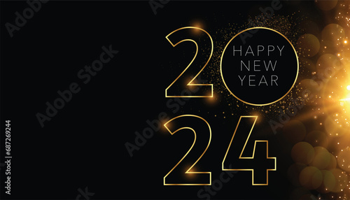Gold Color Happy New Year 2024 on dark background (ID: 687269244)