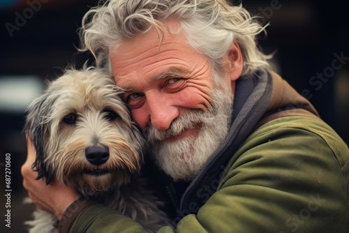 Senior Gentleman Embracing Beloved Canine Companion