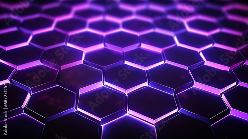 3d rendering of abstract background with hexagons and neon lights.