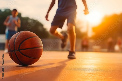 Playful Dribbles: Boy Engaged in Basketball Fun at School © Andrii 