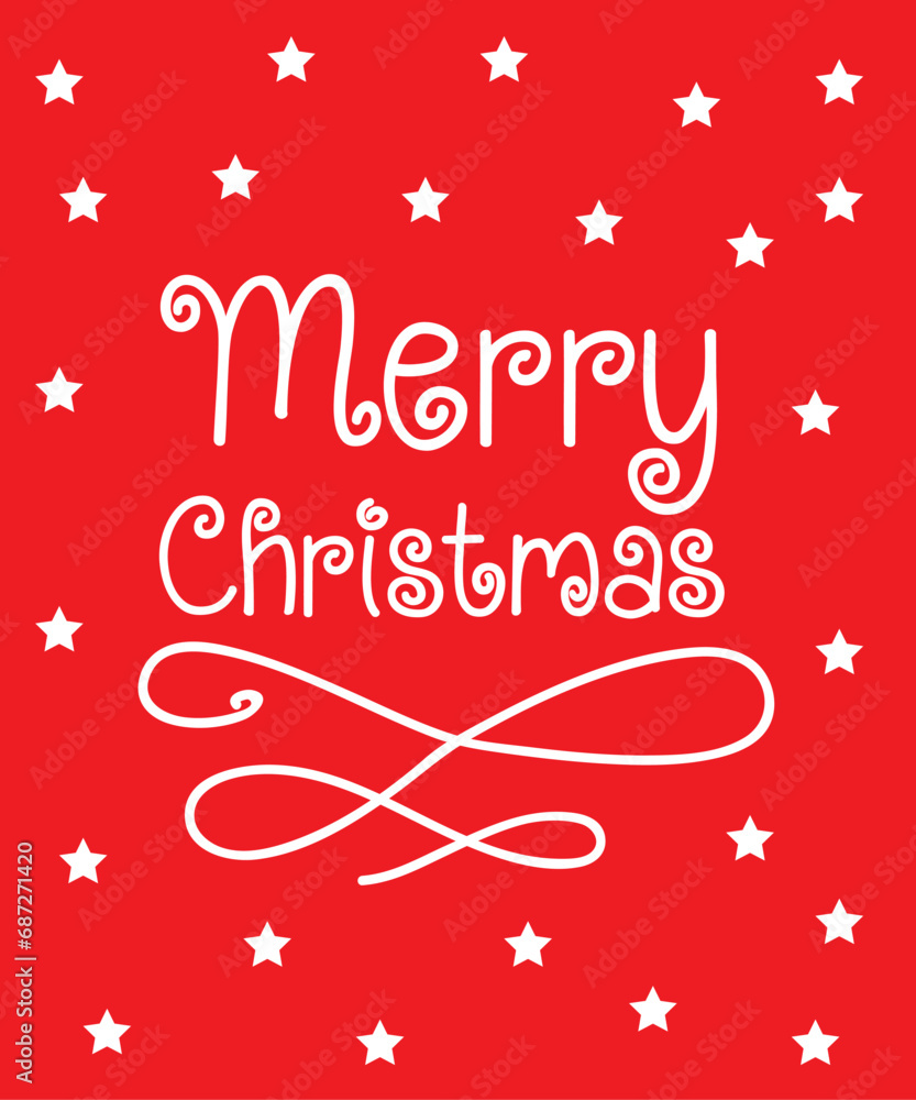 Stars Christmas greeting card. Merry Christmas typography red background vector illustration