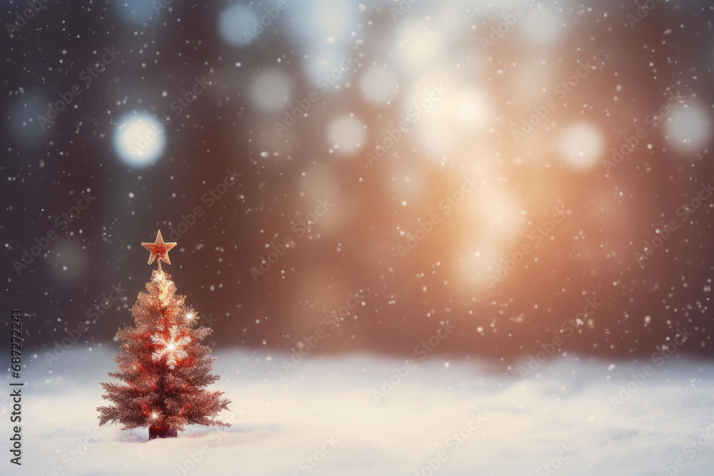 Festive Snowy Scene: Tree in Blur