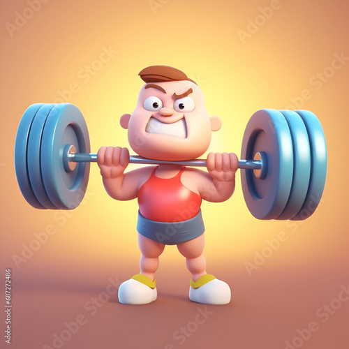 Cartoon man lifts a barbell. Achievement of the goal. The concept of achieving strength.