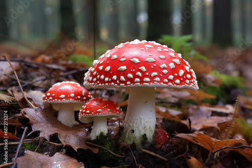 Amanita Muscaria - Red and White Spotted Poisonous Toadstool Mushroom - Fungi Photography - Created with Generative AI Tools