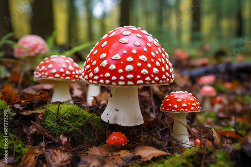 Amanita Muscaria - Red and White Spotted Poisonous Toadstool Mushroom - Fungi Photography - Created with Generative AI Tools
