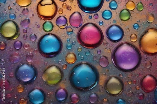 Water drops are multicolor abstract background, beautiful wallpaper with many water bubbles. Generative AI