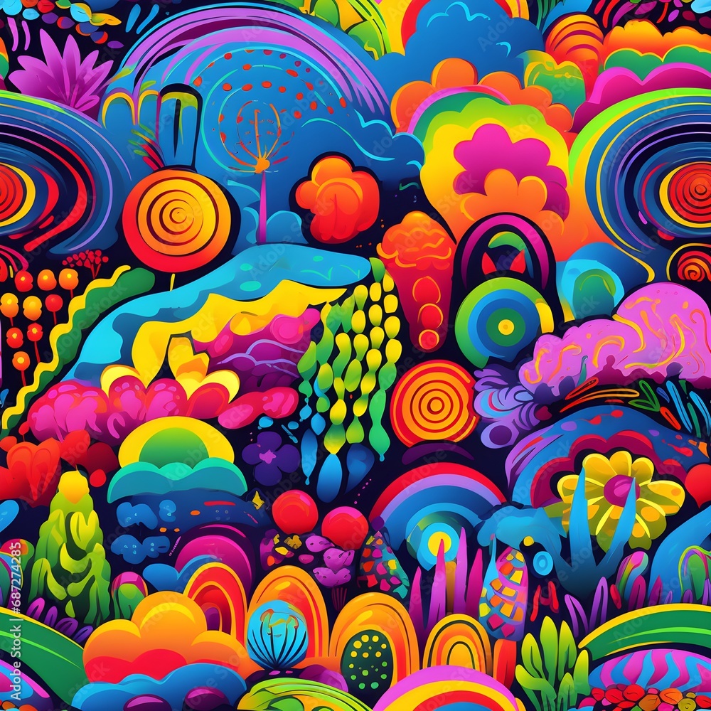 Psychedelic Artwork with Abstract Floral Patterns