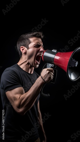 Energetic Man Shouting with Red Megaphone © AiHRG Design