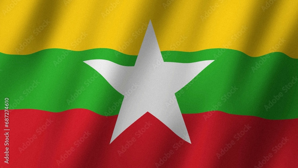 Myanmar flag waving in the wind. Flag of Myanmar images Myanmar flag waving in the wind. Flag of Myanmar images