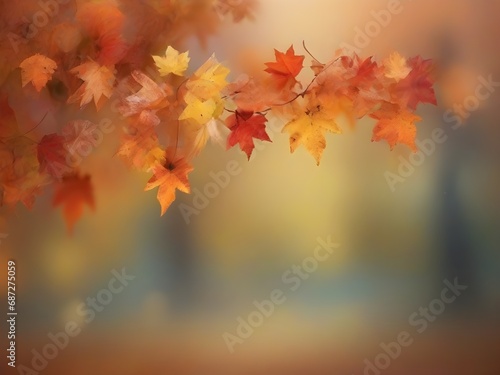 Beautiful autumn landscape with yellow trees. Falling leaves natural background.
