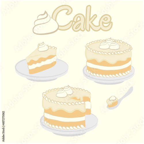 set de ilustracion de torta de vainilla en tres diferentes formas
