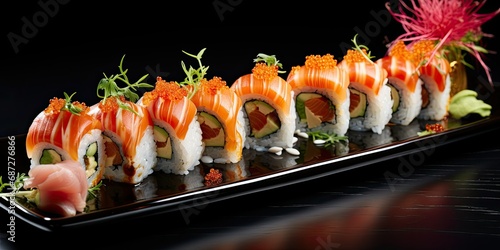 Sushi Delight - Artfully Arranged Rolls with a Drizzle of Soy Sauce - Culinary Harmony & Japanese Cuisine Elegance 