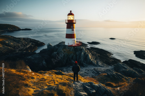 Foto A lighthouse keeper maintaining a beacon on an isolated northern coast