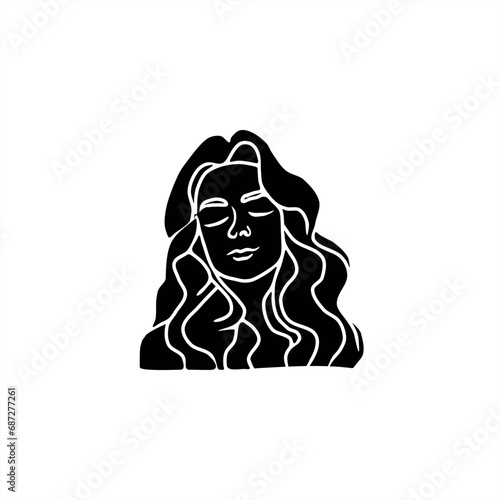 minimalist silhouette illustration of wavy haired woman for icon or logo