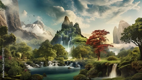A collage of diverse natural sceneries, symbolizing the inherent splendor and untouched magnificence of our environment