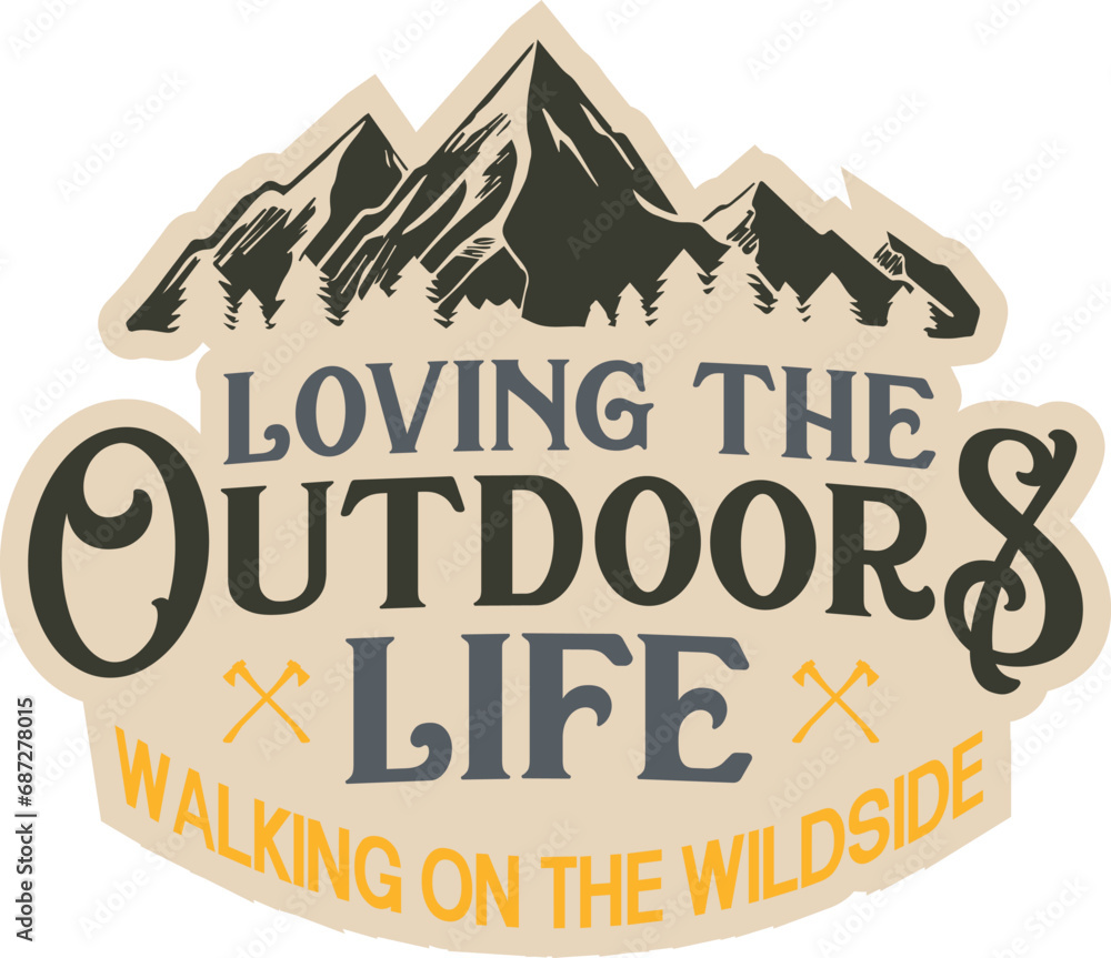 Print and embroidery design related to outdoor and mountain, nature, environmentalism.