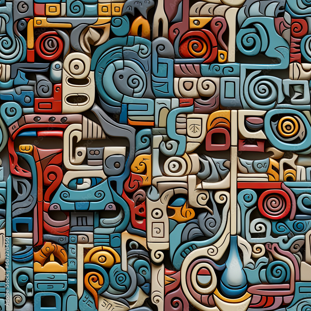 Obraz premium Maya Aztec Seamless tile pattern tribal AI art