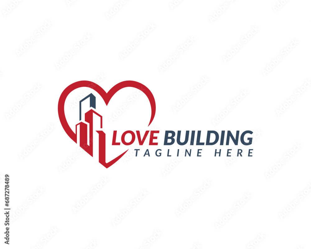 Building Combined With Heart, Modern Logo Design. Real state Branding Vector Logo Design Template.