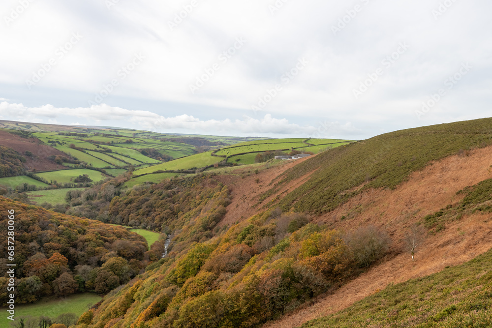 Landscape photo of the autumn colours in the Doone valley in Exmoor National Park