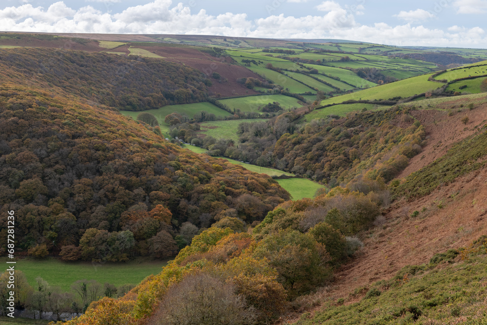 Landscape photo of the autumn colours in the Doone valley in Exmoor National Park