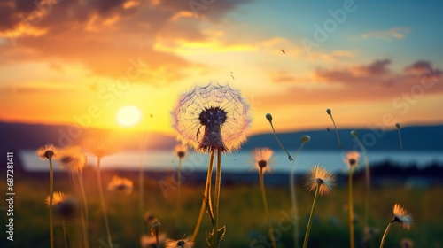 dandelion on sunset background