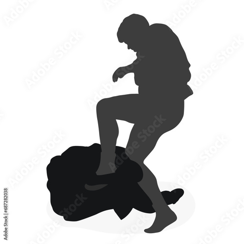 Image of silhouettes sambo athletes in sambo wrestling, combat sambo, duel, fight, fistfight, struggle, tussle, brawl, jiu jitsu. Martial art, sportsmanship
