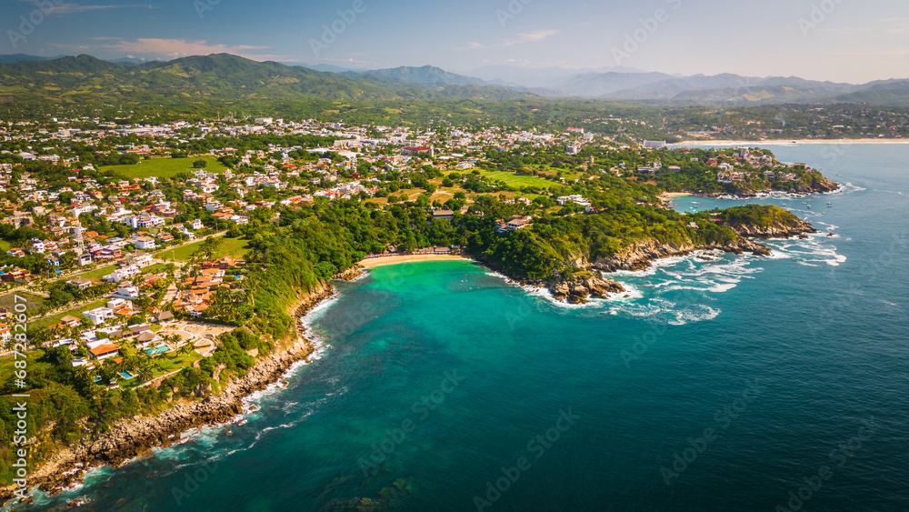 Puerto escondido Mexico Oaxaca surf travel destination aerial drone pacific coastline 