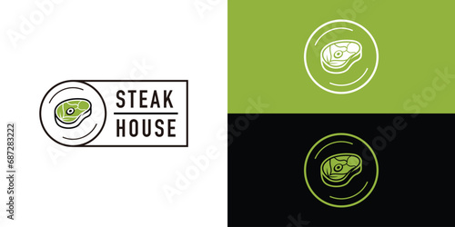 Steak House Logo Designs Template. Retro Styled Grill Restaurant Emblem Stamp. Icon Symbol Vector Illustration.