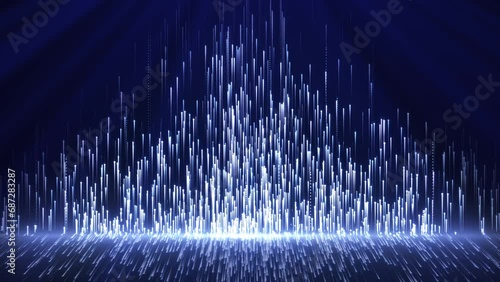 Abstract awards background of shining silver particles rising up. Luxury shiny glamorous awards ceremony background. Silver particles flowing surrounded by soft blue light. New year and Christmas 2024 photo