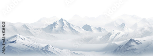 Serene landscape of snowy peaks and majestic mountains, cut out © Yeti Studio