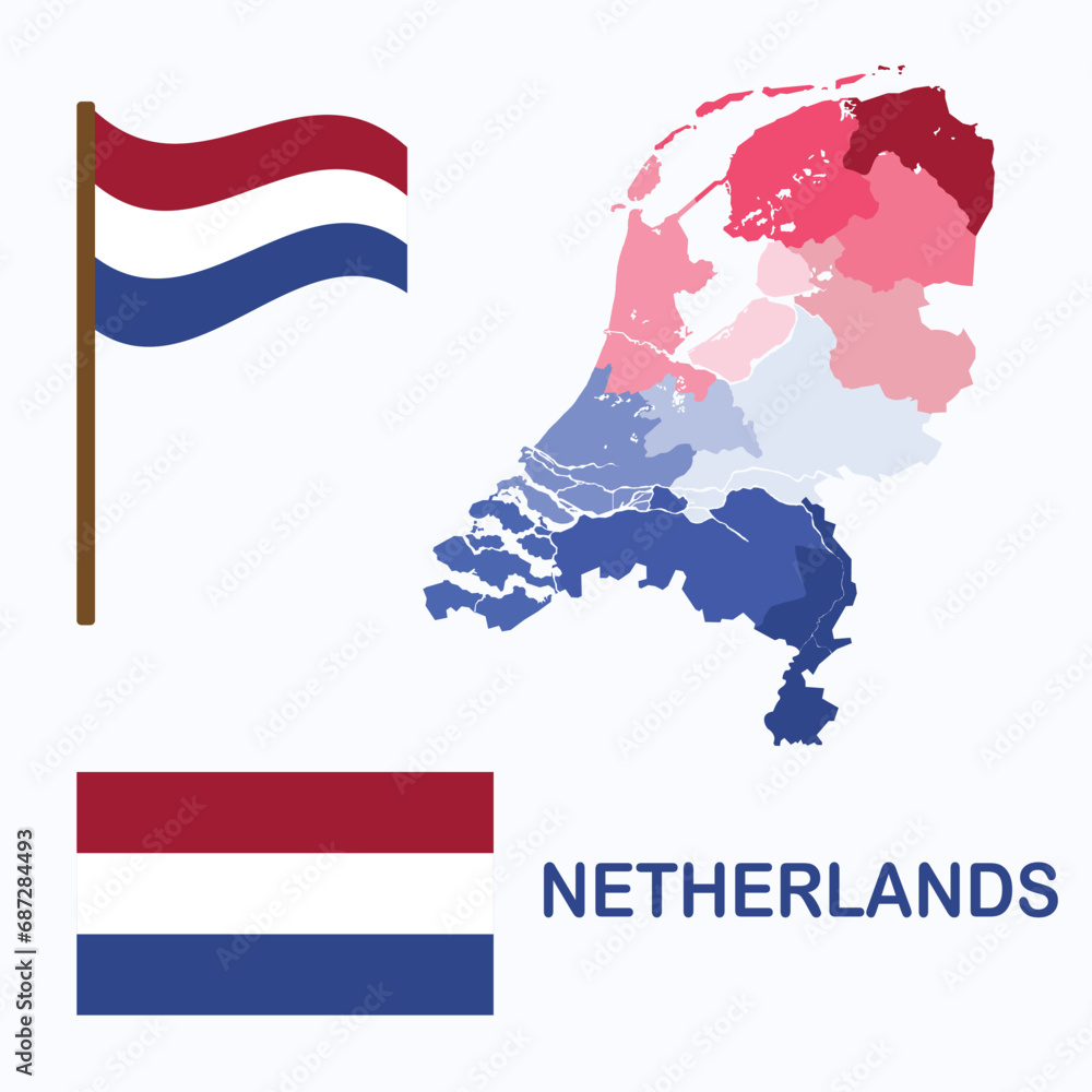 Obraz premium Netherlands map detailed with regions and flag vector
