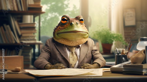 Funny toad looking like boss in the office