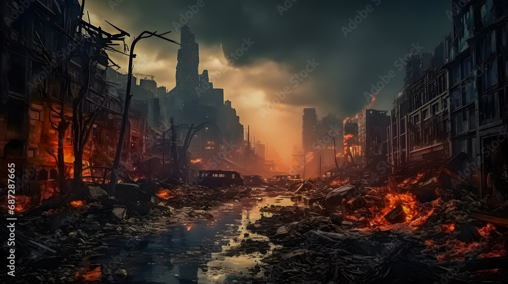 Many buildings of a city destroyed by war (Generative AI) Many buildings of a city destroyed by war (Generative AI)