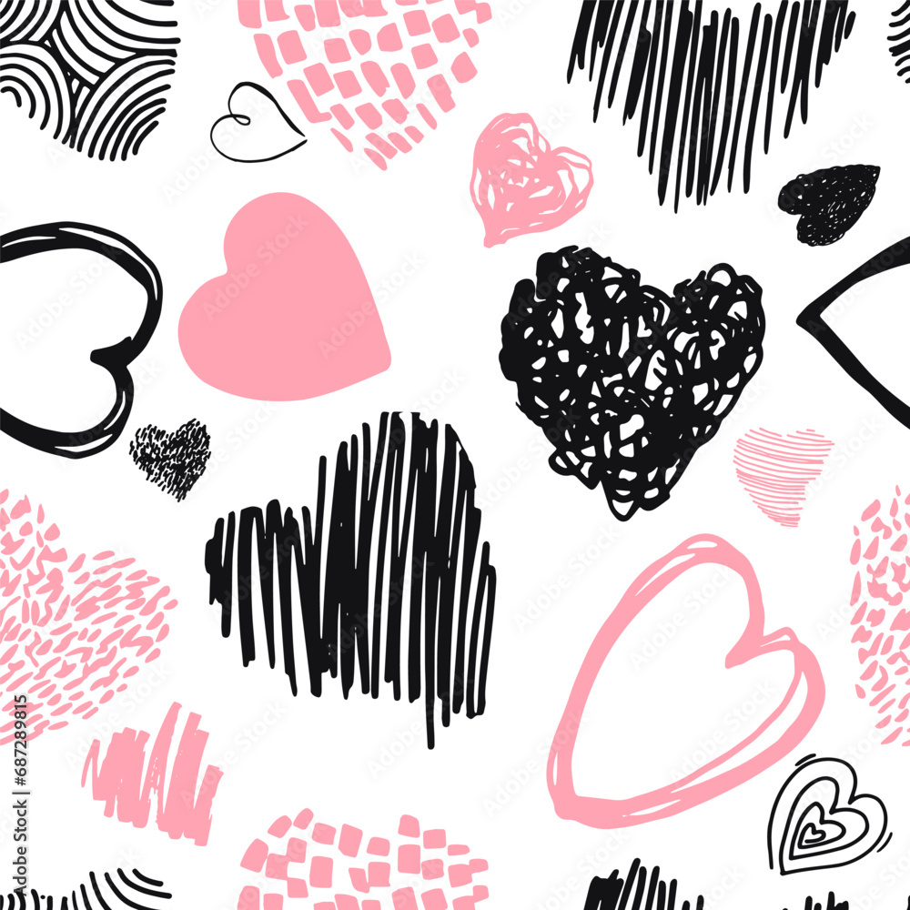 Seamless pattern in the form of heart doodles. Collection of valentines day backgrounds. for Print on Textile, Wrapping Paper, Web Design and Social Media. Love seamless pattern Seamless pattern in the form of heart doodles. Collection of valentines day backgrounds. for Print on Textile, Wrapping Paper, Web Design and Social Media. Love seamless pattern