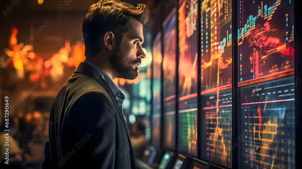 A financial manager stands in front of digital stock market charts (Generative AI) A financial manager stands in front of digital stock market charts (Generative AI)