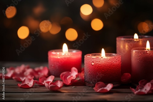 Candles for Valentine s Day on February 14th. Background with selective focus and copy space