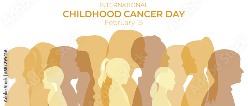 International Childhood Cancer Day (ICCD).Vector illustration with silhouettes of children standing side by side together.