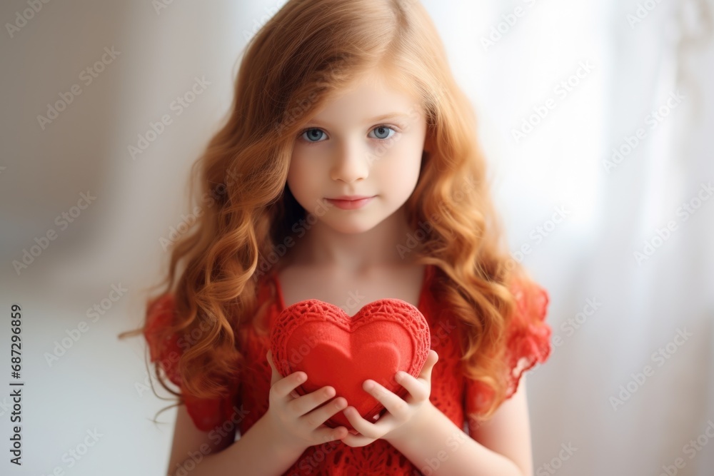 Little angel on a light background tenderly holds a crimson heart Little angel on a light background tenderly holds a crimson heart