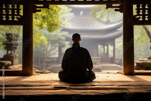 A moment of spiritual connection as a Chinese man prays earnestly in a temple's sacred space